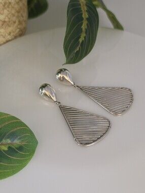 Taxco Vintage Modernist Sterling Silver Triangular Drop Earrings TJ-19/MEX925